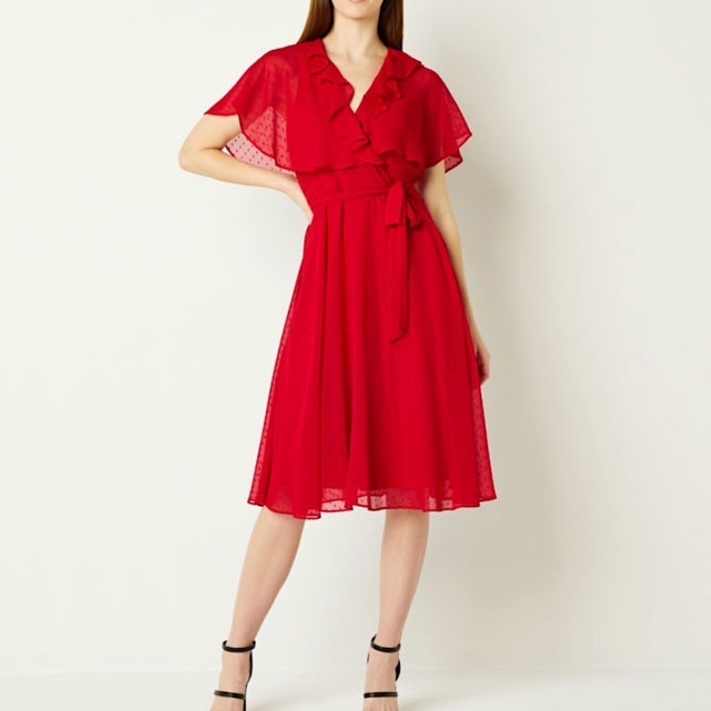 NWT Danny & Nicole Fit and Flare Short Sleeve Dots Midi Tie Waist Dress